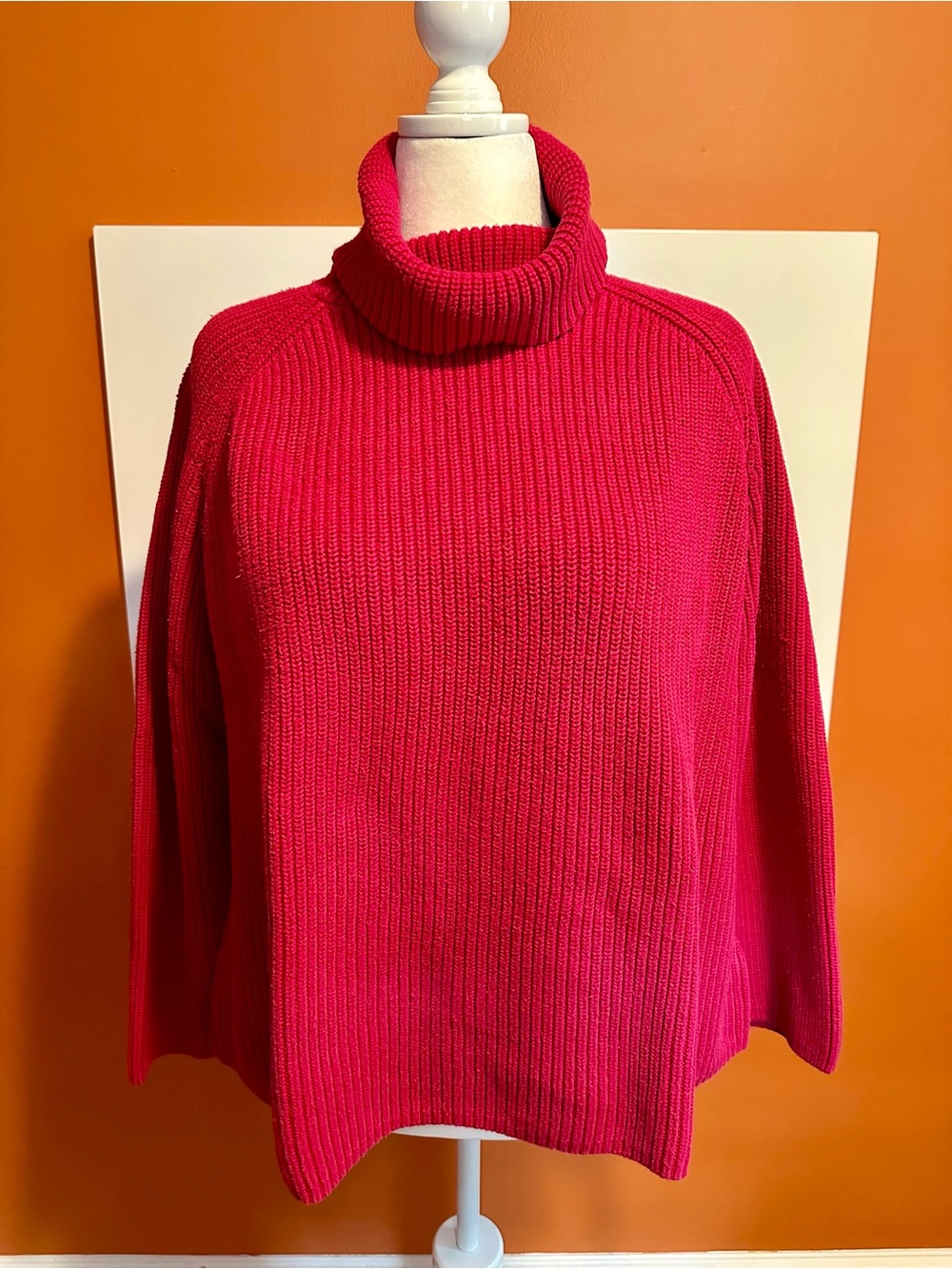 Lands' End Vibrant Pink Chunky Ribbed Turtleneck Sweater 1X 16W-18W